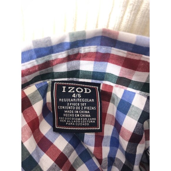 Boy's  IZOD 2 Pc Ivory Pullover Sweater & Button Up Plaid Shirt Set Size 4/5 - Picture 5 of 7